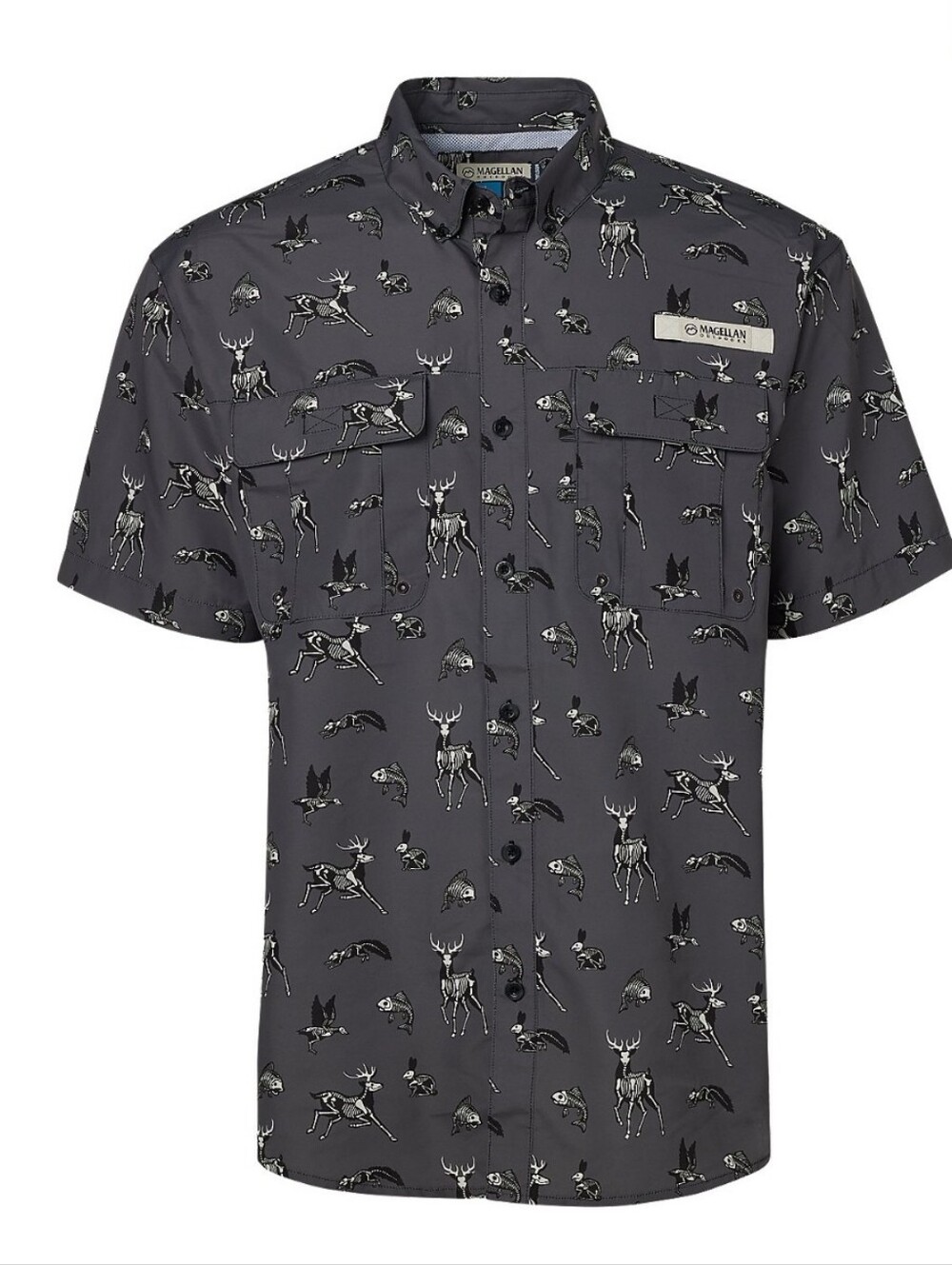 Magellan Outdoors Fish Gear Button Front Shirt 2XL Laguna Madre Halloween Print